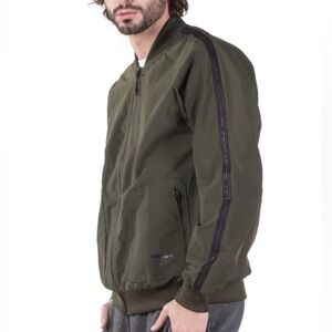 Men's Adidas Originals Jacket Bomber Glanz Army Green Tape Logo Size Medium Rare